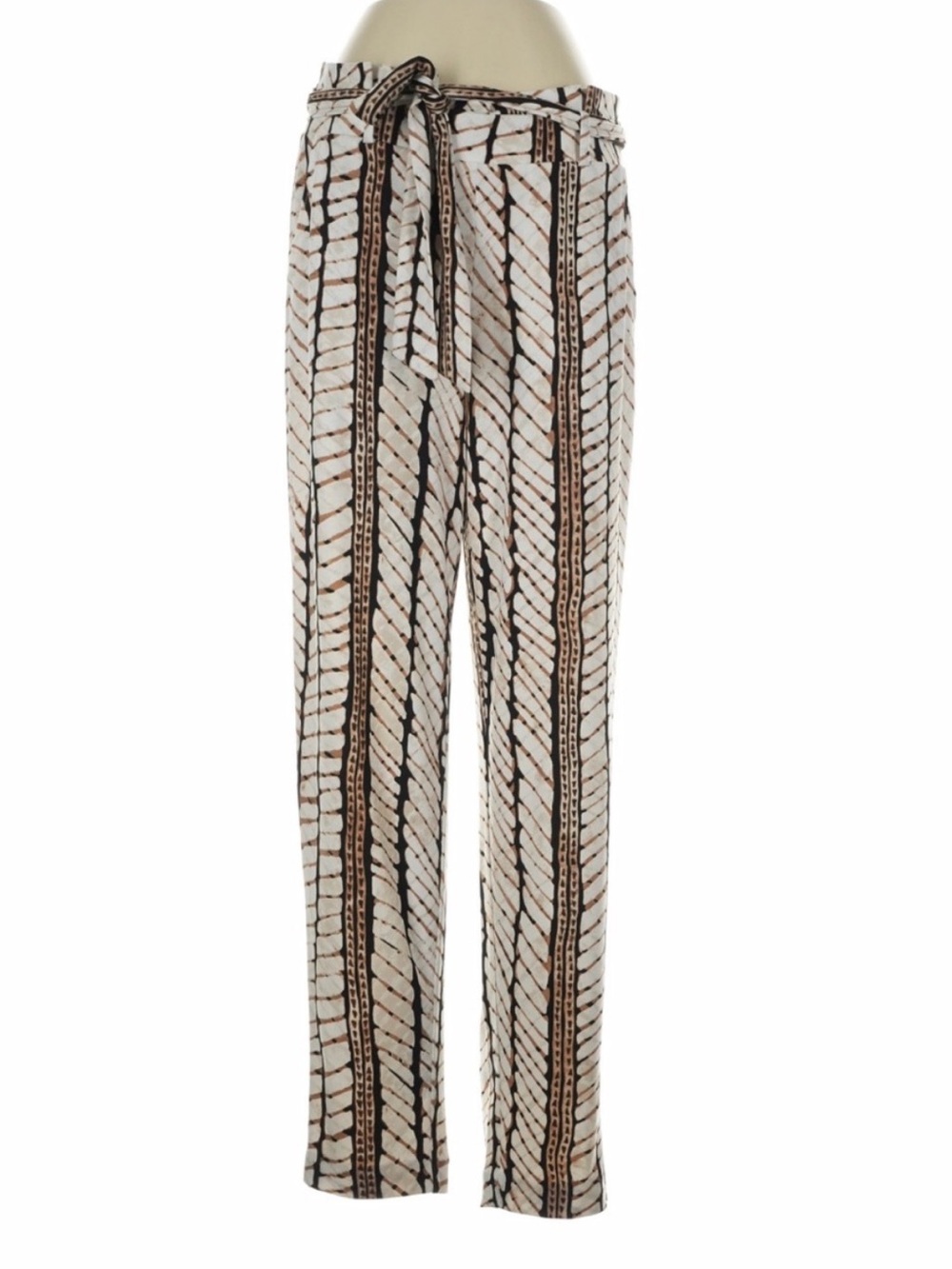 White House Black Market Beige & Brown Tie-Waist Pants